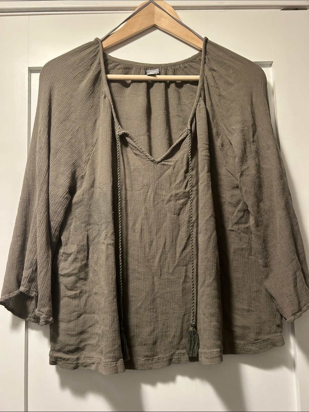 Aerie Army Green Tie-Front V-Neck Lightweight Cardigan